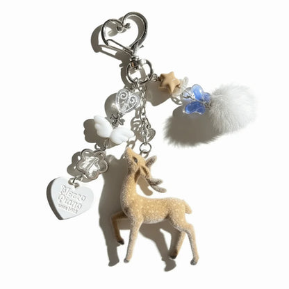 Cute Portable Deer Keychain 11.5cm Length Korean Style DIY Bead Case Handmade Bag Pendant