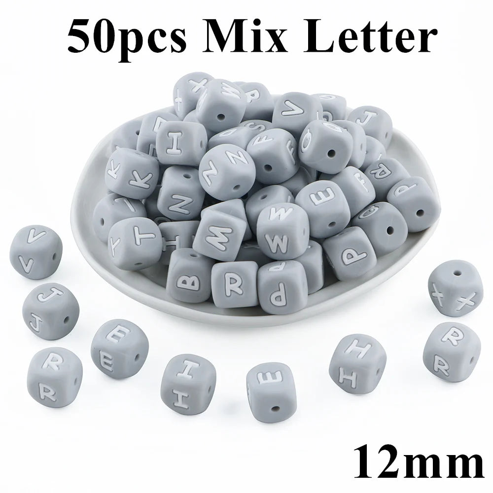 Kovict 10~50Pcs/Lot Silicone Letters Bead 12mm English Alphabet Beads For Jewelry Making DIY Personalized Name Chain Accessories