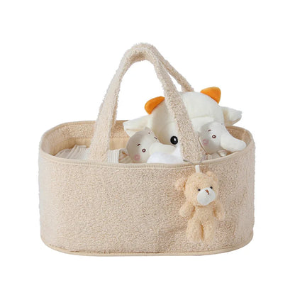 Customized Name Baby Diaper Bags Storage Basket with Bear Pendant Nursery Organizer Basket Storage for Baby Stuff Mom Nappy Bag