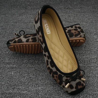 Spring Summer Shoes Women Ballet Flats Sweet Flat Bowknot Laides Brand Shoes Plus Size 42 Leopard D295