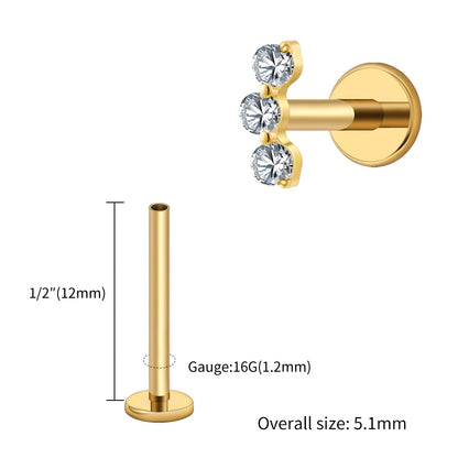 Right Grand ASTM F136 Titanium Triple CZ Helix Tragus Flat Back Earring 16G Dainty Ear Climber Cartilage Stud Piercing Jewelry