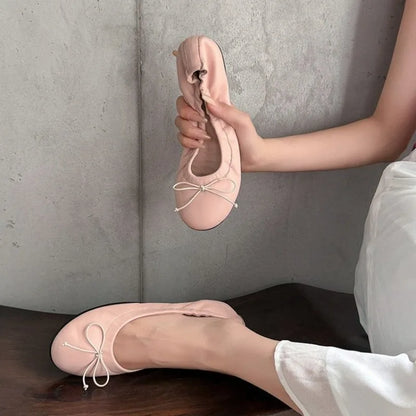 2026 Elegant Retro Red Bowknot Ballet Shoes for Women Soft Flat Loafers for Women's All Match Commuting Footwear Zapatos Mujer