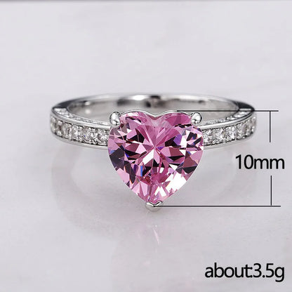 Huitan Luxury Solitaire Women Heart Engagement Rings AAA Pink Cubic Zirconia Proposal Rings For Girlfriend Anniversary Gift