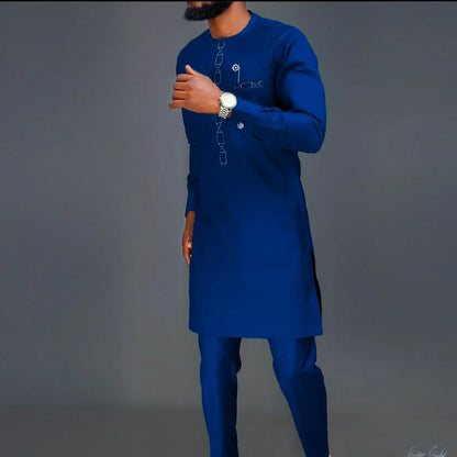 2025 African Men Dashiki Long Sleeve 2 Piece Set Traditional Outfit Africa Clothing White Men's Suit Male Shirt Pants Suits