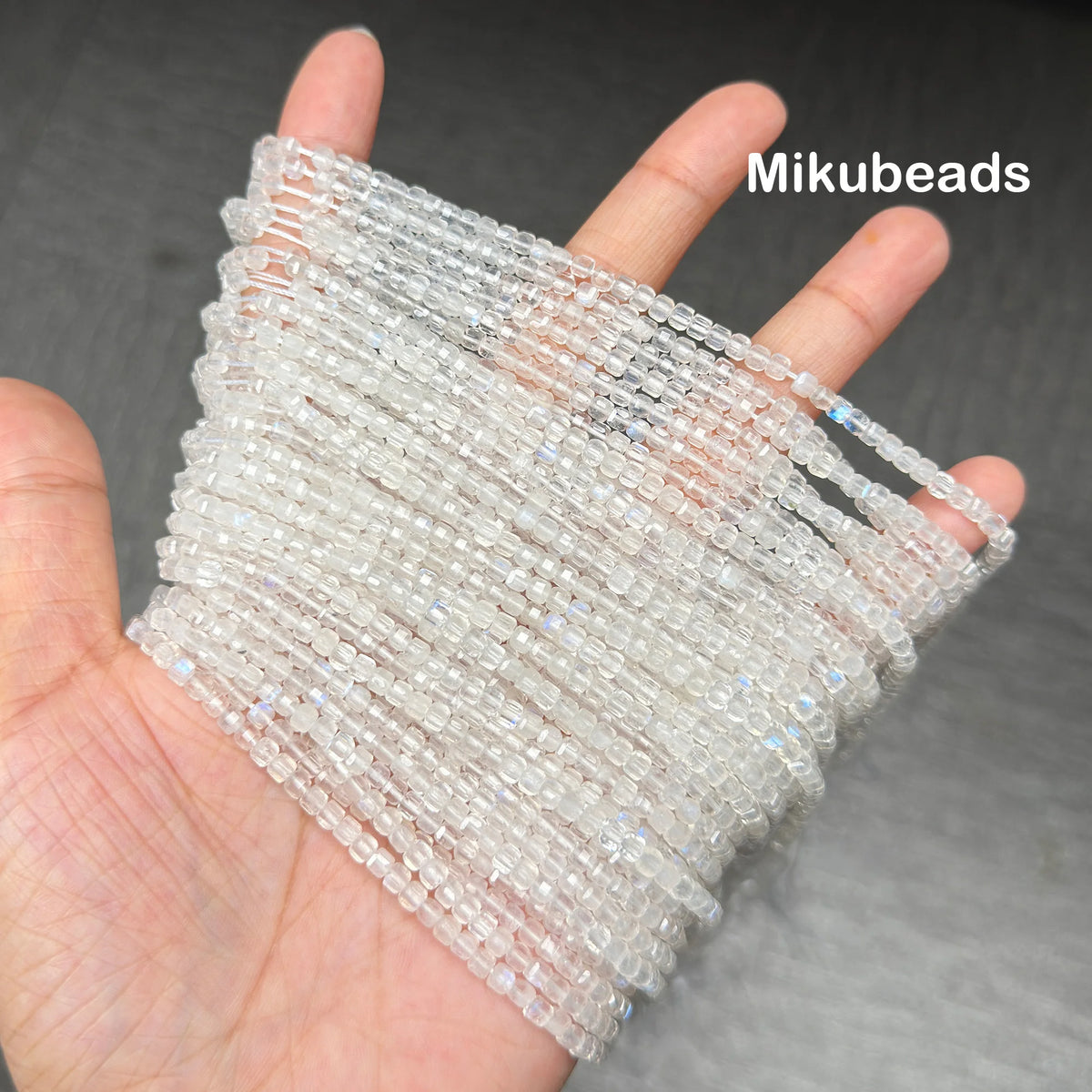 Wholesale Natural 3*3mm A+ Moonstone Faceted Cube Loose Beads For Making Jewelry DIY Stone Necklace Strand Mikubeads