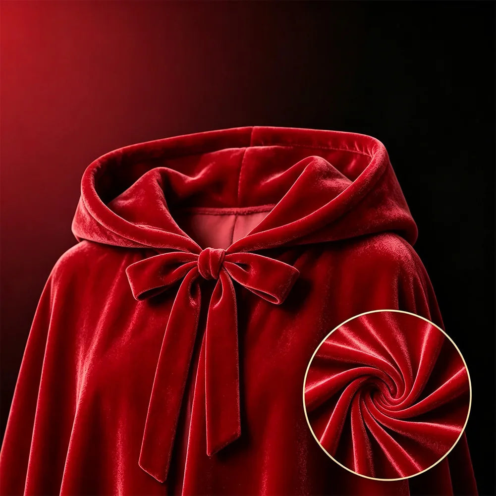 Halloween Hooded Velvet Cloak Long Medieval Cape Wide Silhouette Velvet Shawl For Women Wedding Stage Festival Holiday