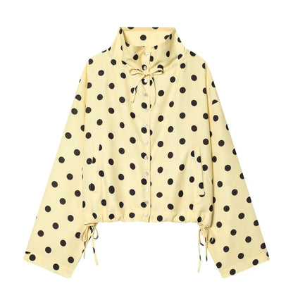 HH Woman Long Sleeve Pink Polka Dot Jacket Fashion Single Breasted High Collar Short Coat Women Spring Casual High Street Jacket