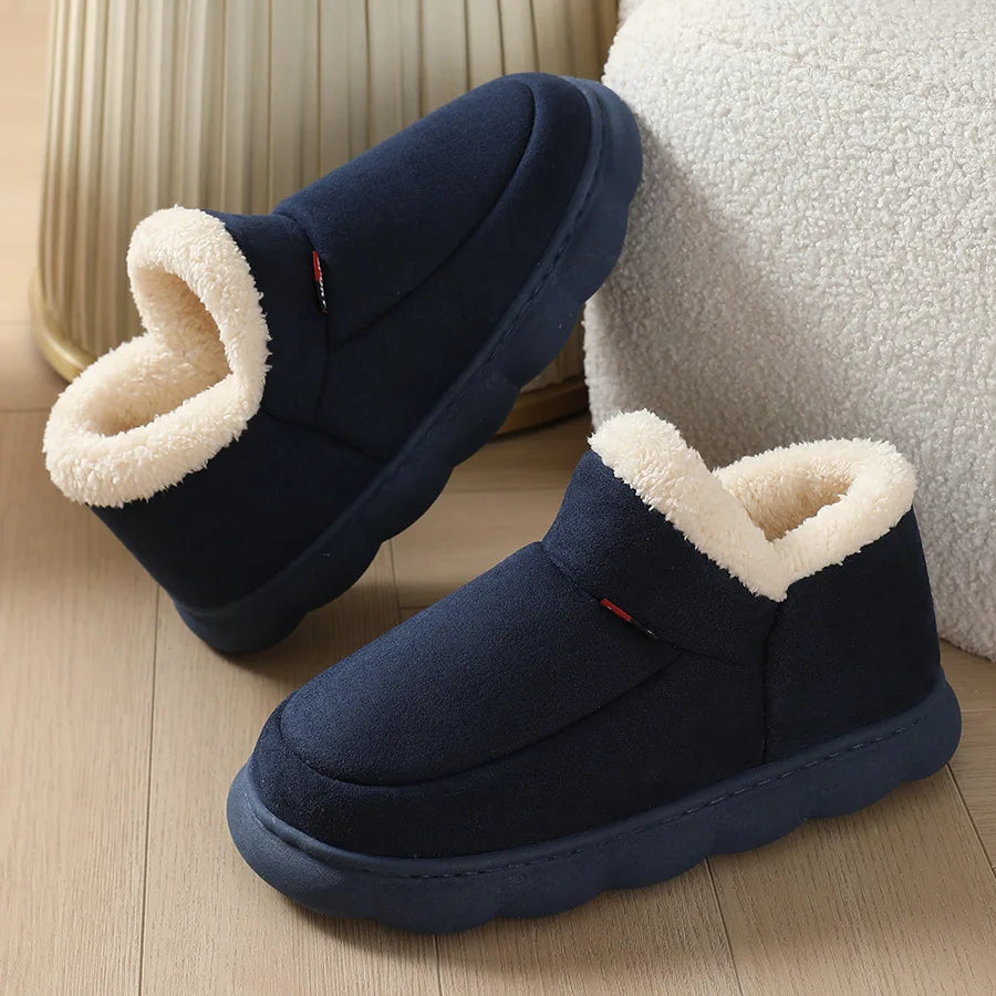 Smile PoP Winter Plush Men Cotton Shoes Warm Plush Men House Slippers Outdoor Soft Non Slip Women's Shoes Casual Furry Men Shoes