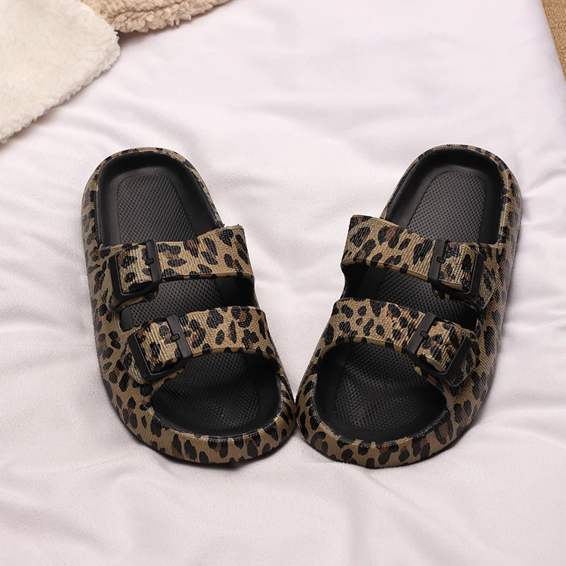 Leopard-print slippers women's summer outerwear non-slip Boken half-slip indoor home fashion soft thick-soled cool slippers