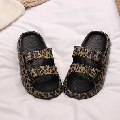 Leopard-print slippers women's summer outerwear non-slip Boken half-slip indoor home fashion soft thick-soled cool slippers