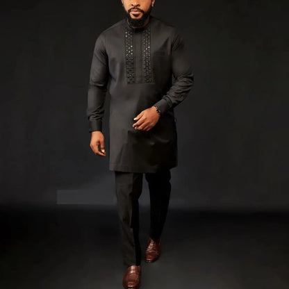 2025 African Men Dashiki Long Sleeve 2 Piece Set Traditional Outfit Africa Clothing White Men's Suit Male Shirt Pants Suits
