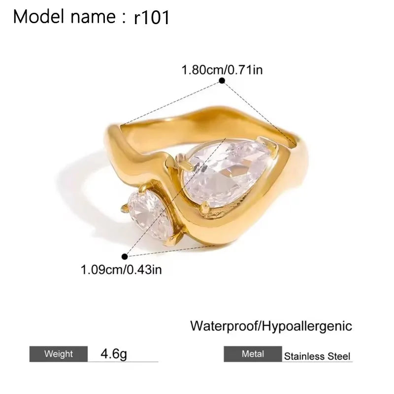 2026 Simple Stainless Steel Rings For Women Gold Color Smooth Geometric Open Rings Arc Rings Diamonds Jewellery Ring Gift