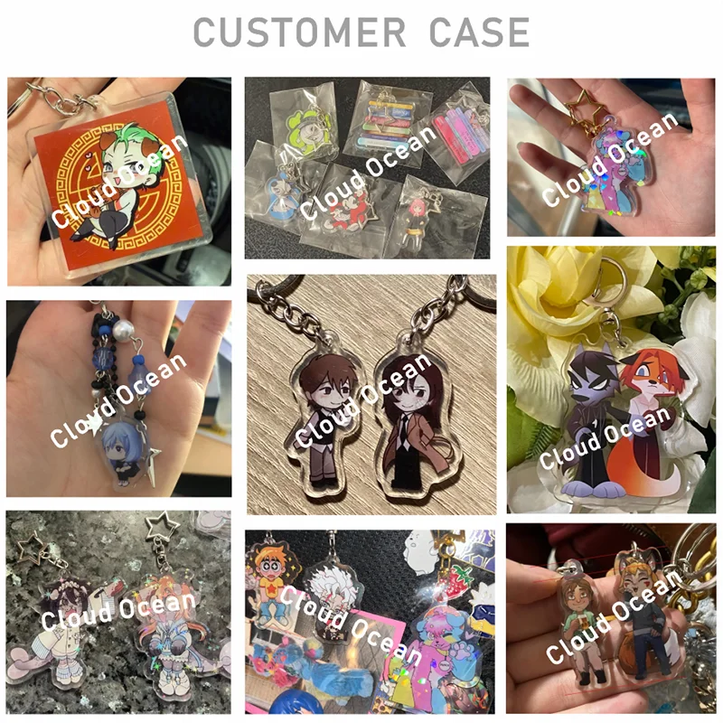 Custom Keychains Cartoon Epoxy Translucent Key Chain Customized Anime Charms Hologram Acrylic Personalized Designer Keychains