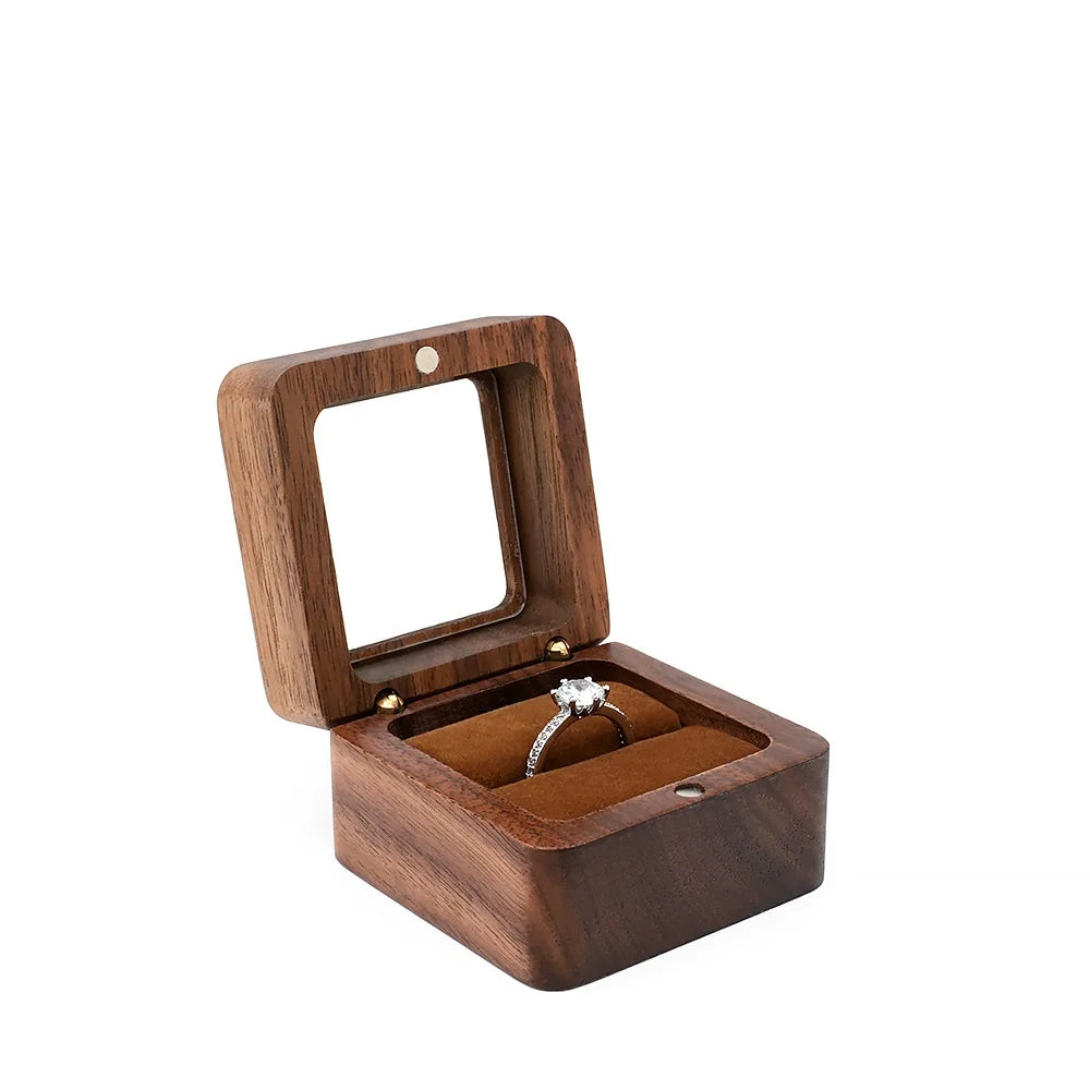 Black Walnut Solid Ring Box Single Double Ring Box Earrings Box Cufflinks Box Vintage Wooden Ring Box Exquisite Gift Box