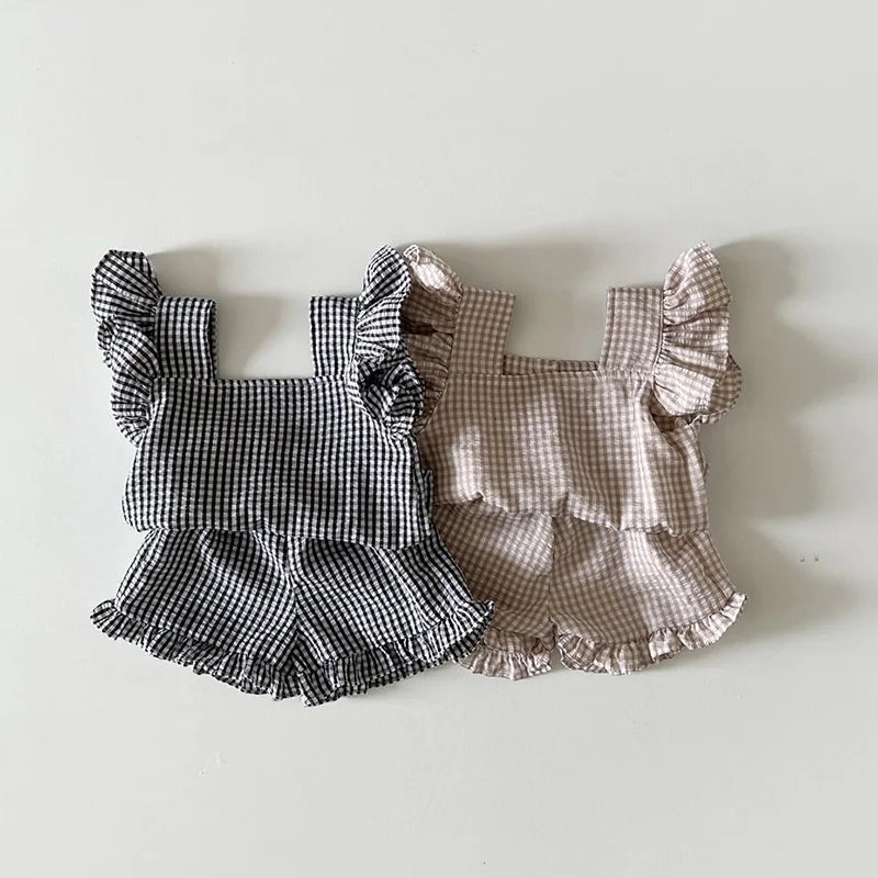 MILANCEL 2024 Summer Baby Lattice Clothing Set Toddler check Tee and Shorts 2Pcs Girls Outwear Suits