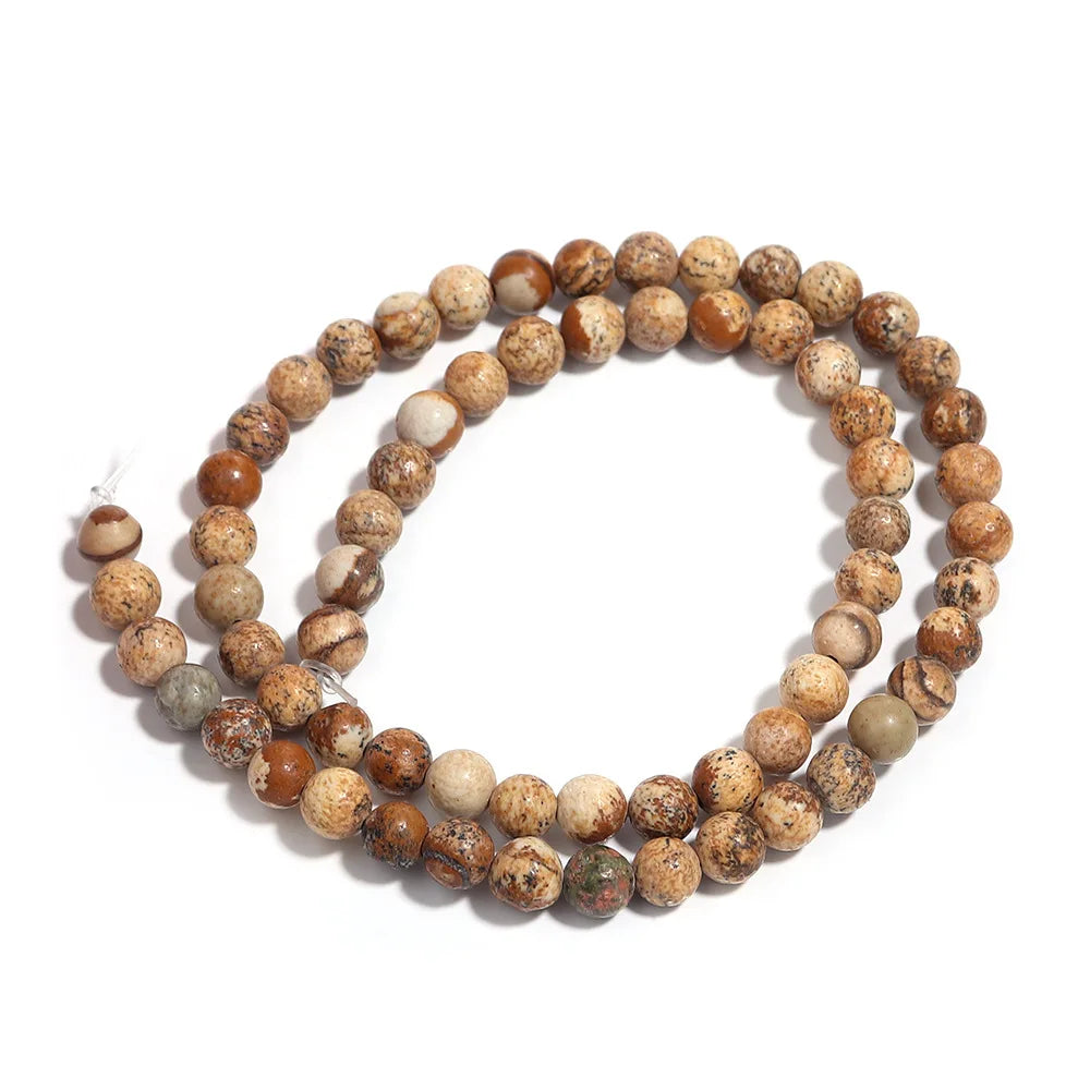 Natural Stone Picture Jasper Round Beads 15" Strand 6 8 10 MM Pick Size For Necklace Earring Bracelet Jewelry Making DIY Gifts