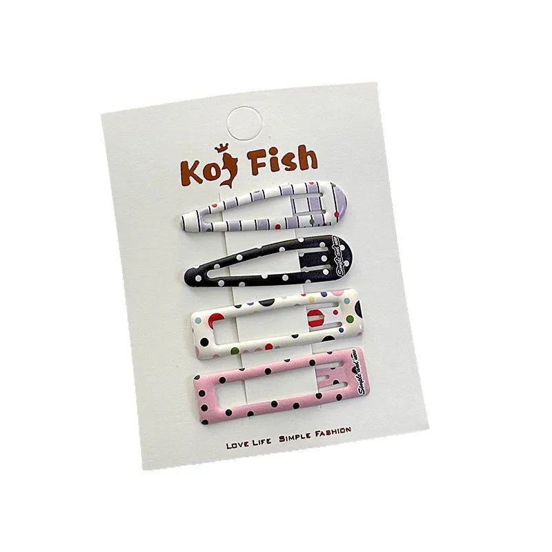 4pcs Colorful Polka Dot Geometric BB Clips Broken Hair Bangs Forehead Side Clips Edge Hairpins Spring and Summer Fresh Headwear