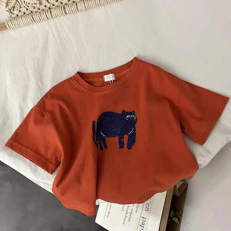 Animal Pattern Baby Boys Girls Short Sleeve Tops Kids Tees Summer Clothing Loose Fashion Trendy Children's Wear T-shirt O-neck