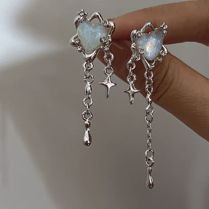 Y2K Irregular Liquid Earrings for Women Silver Color Hip-Hop Punk Fashion Geometric Earring Clip Girl 2024 Trendy Party Jewelry