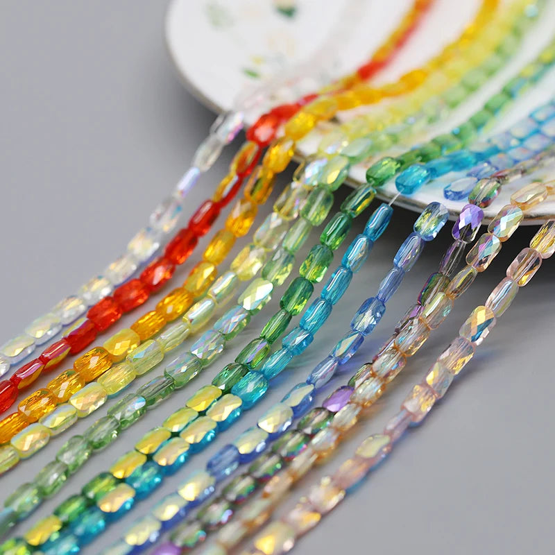 70pcs/lot Color Faceted Square Loose Beads Crystal Glass Beads Faceted Loose Spacer Beads for Jewelry Making DIY