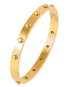 Bamboo Beads Punk Gold Plated Bangle for Women Men Trendy Stainless Steel Metal Bracelets Geometric Round Bead Jewelry Accessory