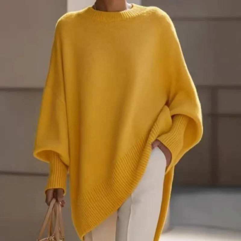 New women's autumn and winter round neck long-sleeved tops knitted pullover loose lazy style solid color women's casual sweater