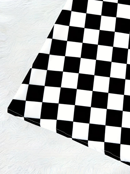 Printed Design Four Seasons Black and White Chessboard Pattern Casual Style Half Skirt