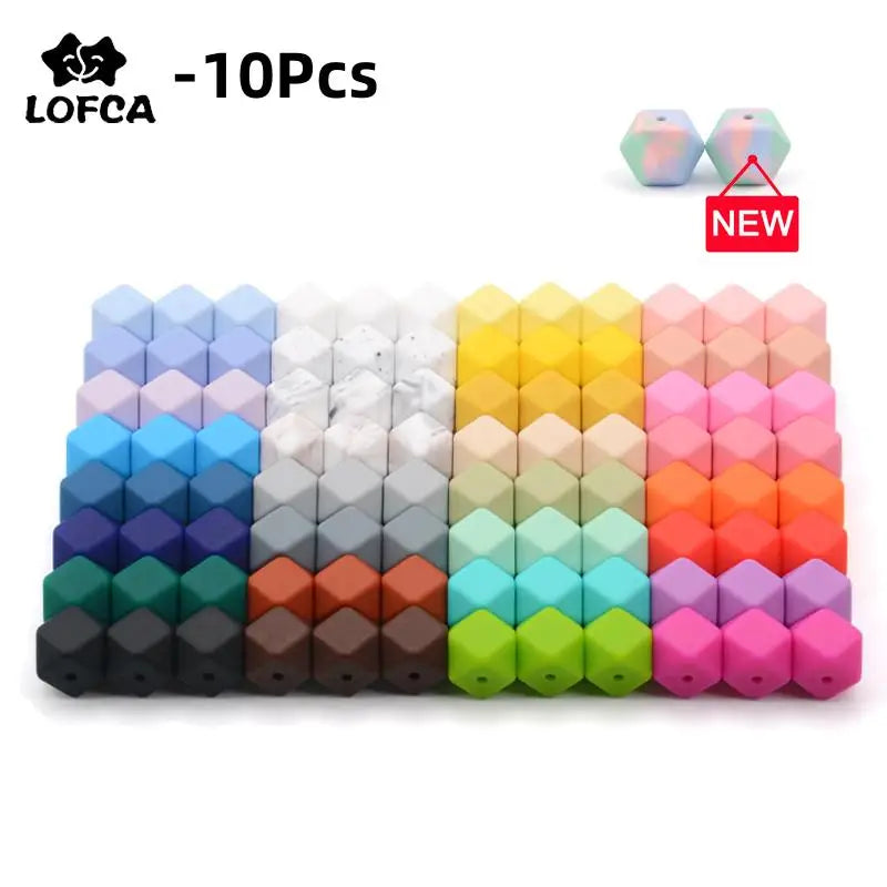 LOFCA 10pcs 14mm/ 17mm Hexagon Silicone Beads  For Jewelry Making Bulk DIY Necklace Pacifier Chain  Popular Jewelry Accessories