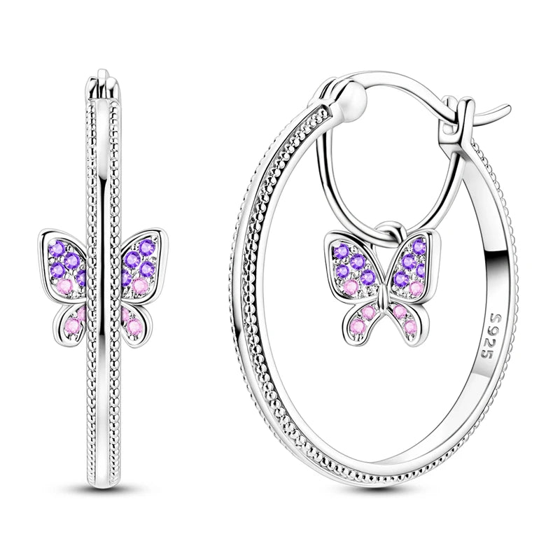 Original 925 Sterling Silver Hoop Earrings Women's Fashion Jewelry Butterfly Iris Lily of the Valley Tulip Flower Luxury Earring
