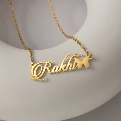 Atoztide Multiple Custom Name Frosted Necklaces Full Stone Butterfly Chain Stainless Steel for Women Pendant Jewelry Gifts