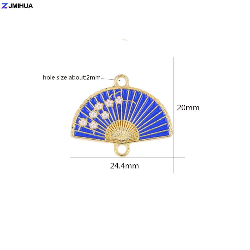 15pcs Enamel Fan Charms Connector Sakura Pattern Pendants For Crafts Jewelry Making DIY Bracelets Earrings Accessories