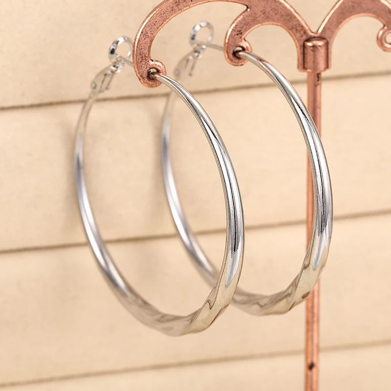 Huitan Trendy Simple Style Silver Color/Gold Color Big Hoop Circle Earrings For Women Wedding Daily Party Versatile Accessories