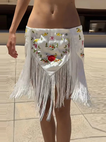Women's Peach Fringe Bodycon Skirts Women Sexy V-shape Gold Fringe Slim Fit Midi Skirt 2026 Summer Beach Vacation Outfit New