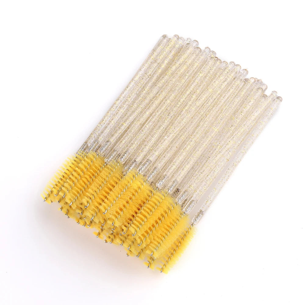 50pcs Disposable Eyelash Brushes Extension Crystal Eyebrow Brush Mascara Wand Eye Lashes Cosmetic Tool Set Makeup Beauty