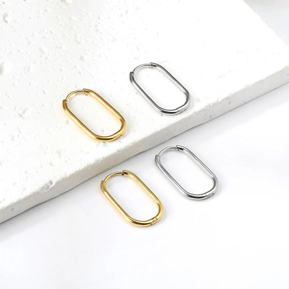 LUXUSTEEL Simple Rectangle U-Shaped Round Cirlcle Hoop Earrings For Women 12/14/16MM Anti-allergy Earrings