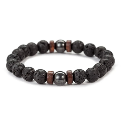 8mm Volcanic Stone Bracelet for Men Lava Wooden Beads Bracelet Tibetan Buddha Male Wrist Chain Jewelry Handmade Elastic Bracelet