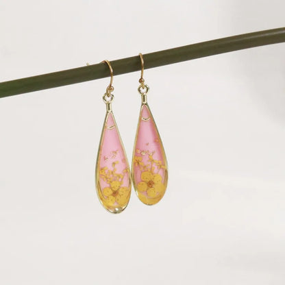 Natural Flower Drop Earrings Unique Epoxy Resin Real Flowers Earrings Elegant Pressed Flowers Earring Wholesale Custom Accessory