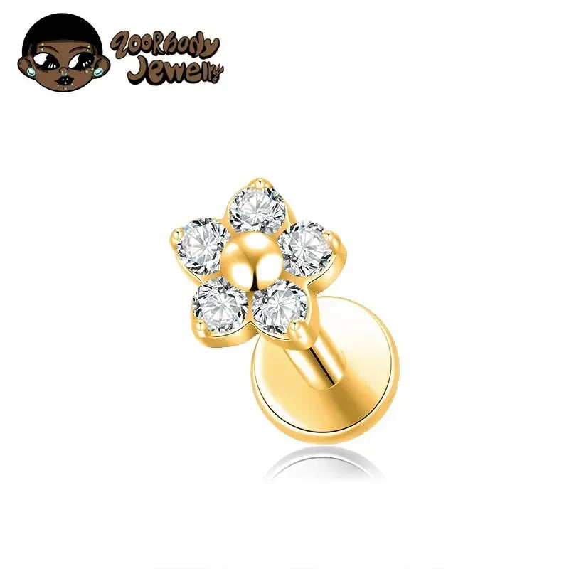 G23 Titanium Colorful Flower Lip Piercing Women 16G 18G Snowflake Heart CZ Tragus Cartilage Helix Conch Daith Earrings Piercing