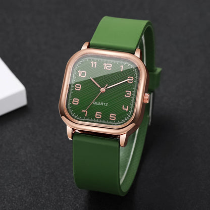 Fashion Square Women Watch Green Silicone Strap Casual Quartz Wristwatches Ladies Clock Relogio Feminino（Without Box）