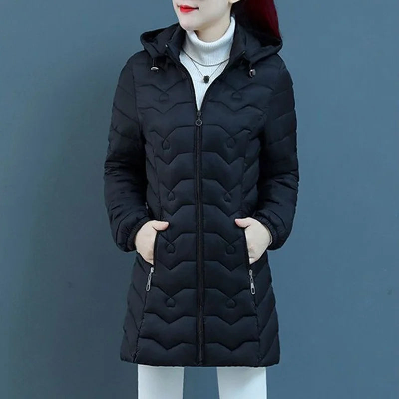 Winter Down Cotton Jacket Thick Warm Parkas Women Hooded Coat Long Sleeve Casual Overcoat Cotton-padded Jacket Female Outerwear