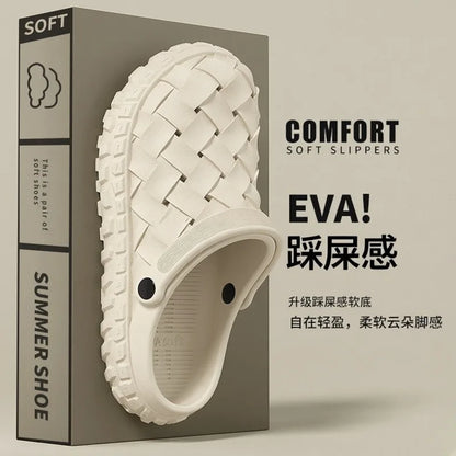 Men EVA Clogs Summer Woven Design Lightweight Soft Sole Non Slip Garden Shoes Breathable Slip On Casual Outdoor Beach Sandals