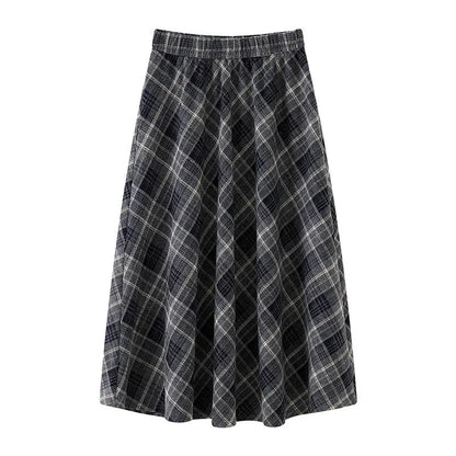 Plaid Woolen  Skirt Women's High Waist Slim A-Line Midi Spring Autumn Seasonal Umbrella Skirt Fashionable Ladies' Skirt