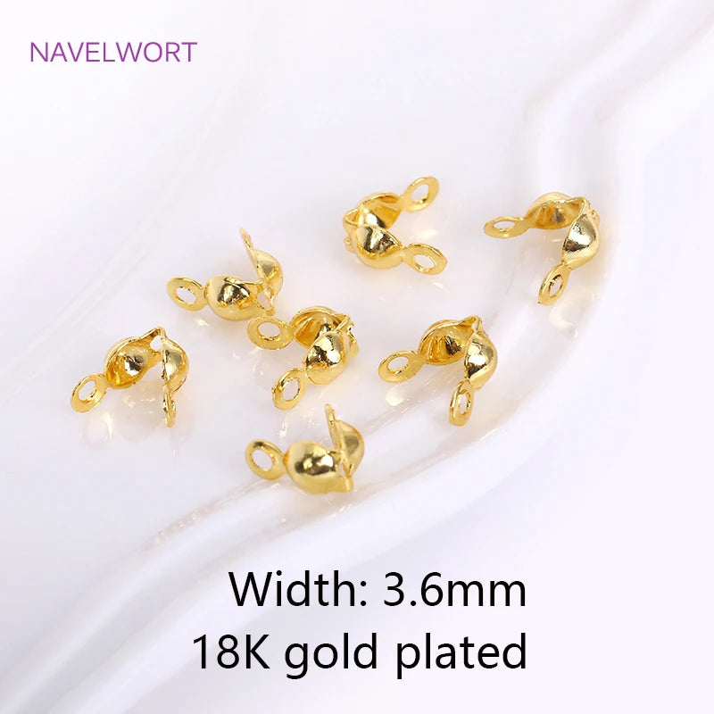 18K Gold Plated Brass 3.6mm Double-Cup Bead Tip with Two Rings,Calotte Crimp Beads For Jewelry Making Findings DIY Accessories