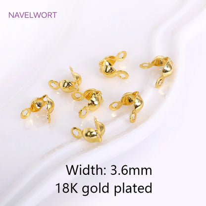 18K Gold Plated Brass 3.6mm Double-Cup Bead Tip with Two Rings,Calotte Crimp Beads For Jewelry Making Findings DIY Accessories