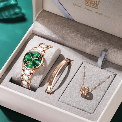 OLEVS Ladies Watch Ceramic Strap Elegant Fashion Luxury Waterproof Luminous Quartz Watch For Women Valentine's Day Present 3606