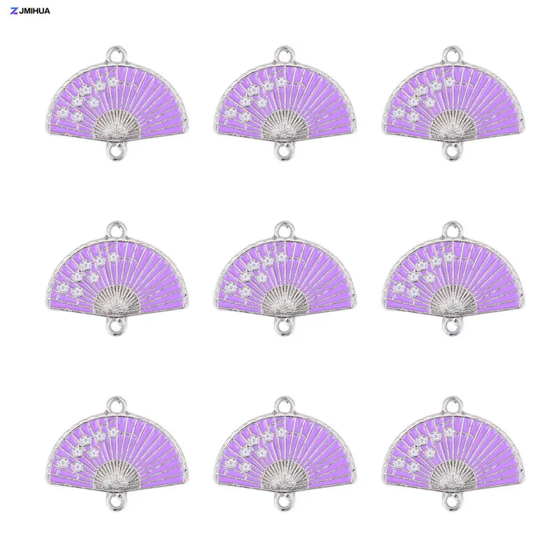 15pcs Enamel Fan Charms Connector Sakura Pattern Pendants For Crafts Jewelry Making DIY Bracelets Earrings Accessories