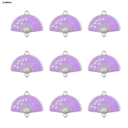 15pcs Enamel Fan Charms Connector Sakura Pattern Pendants For Crafts Jewelry Making DIY Bracelets Earrings Accessories