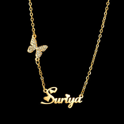 Atoztide Multiple Custom Name Frosted Necklaces Full Stone Butterfly Chain Stainless Steel for Women Pendant Jewelry Gifts
