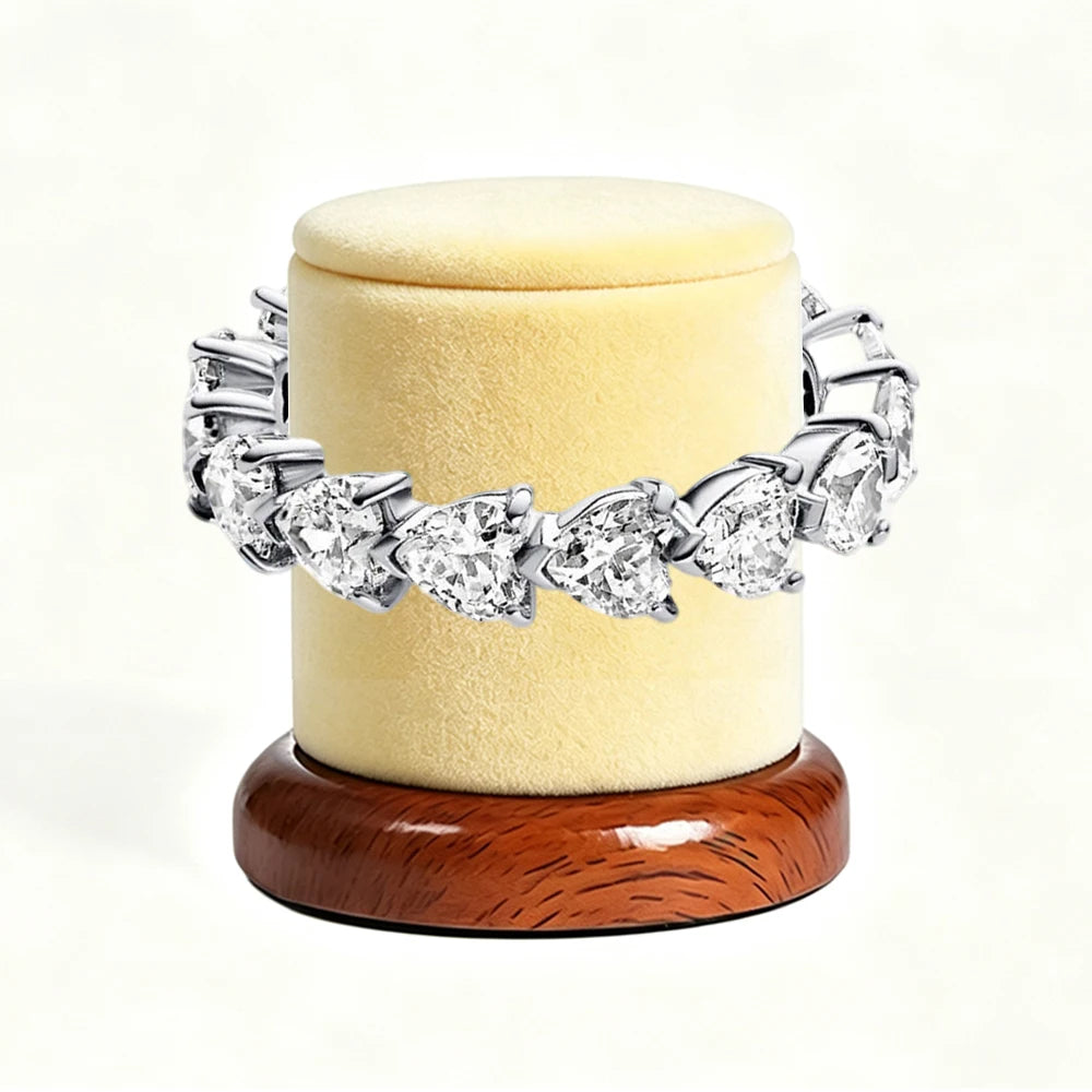 New 925 Silver Sparkling Double Heart Blue Pear Blossom Ice Pillar High Princess Crown Ring Fashion DIY Charm Jewelry