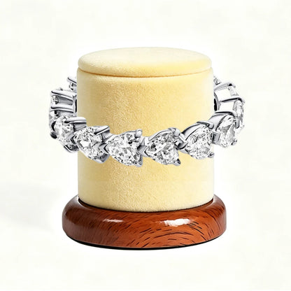 New 925 Silver Sparkling Double Heart Blue Pear Blossom Ice Pillar High Princess Crown Ring Fashion DIY Charm Jewelry